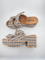 Black and Tan Plaid Corky Chunky Houndstooth Heel