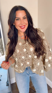 Olive Crochet Knit Loose Fit POL Top