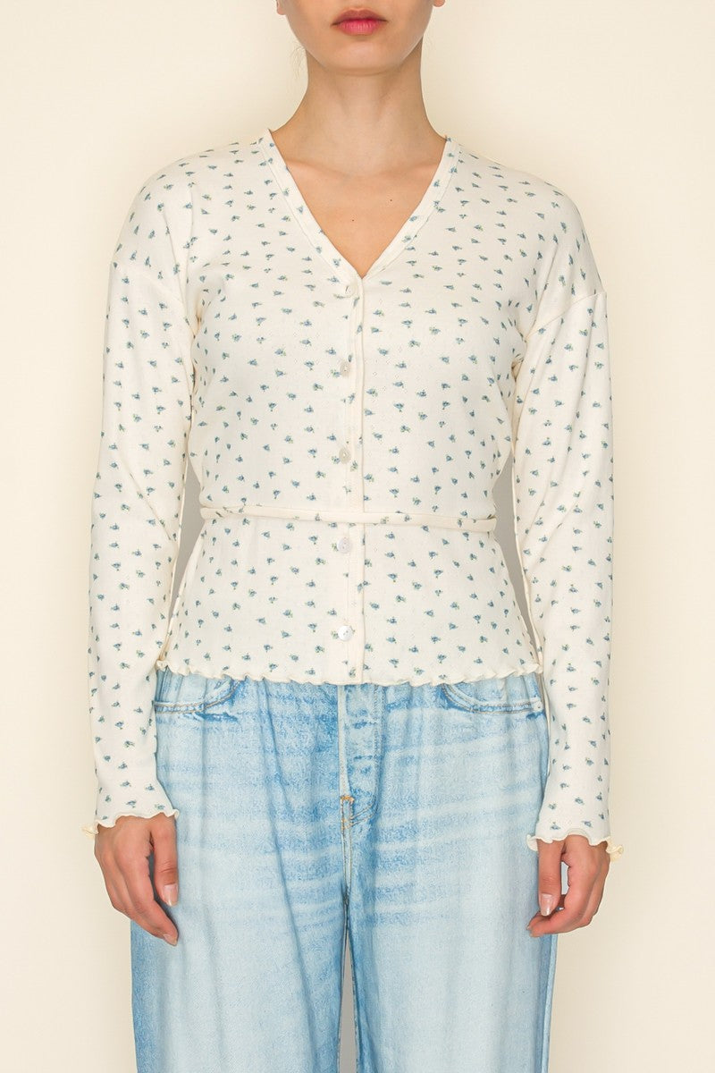 The Greii Ultra Soft  Cream and Floral Knit Top