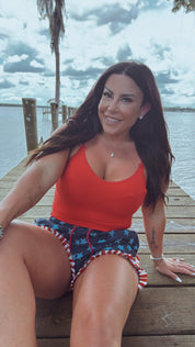 Red Tank Lace Trim Crop