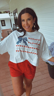 White USA Flag Bow With Crystal Embellishments