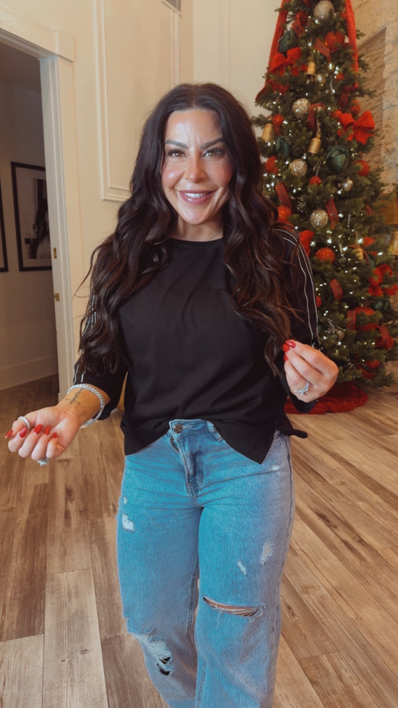 Black Elbow Sleeve Top