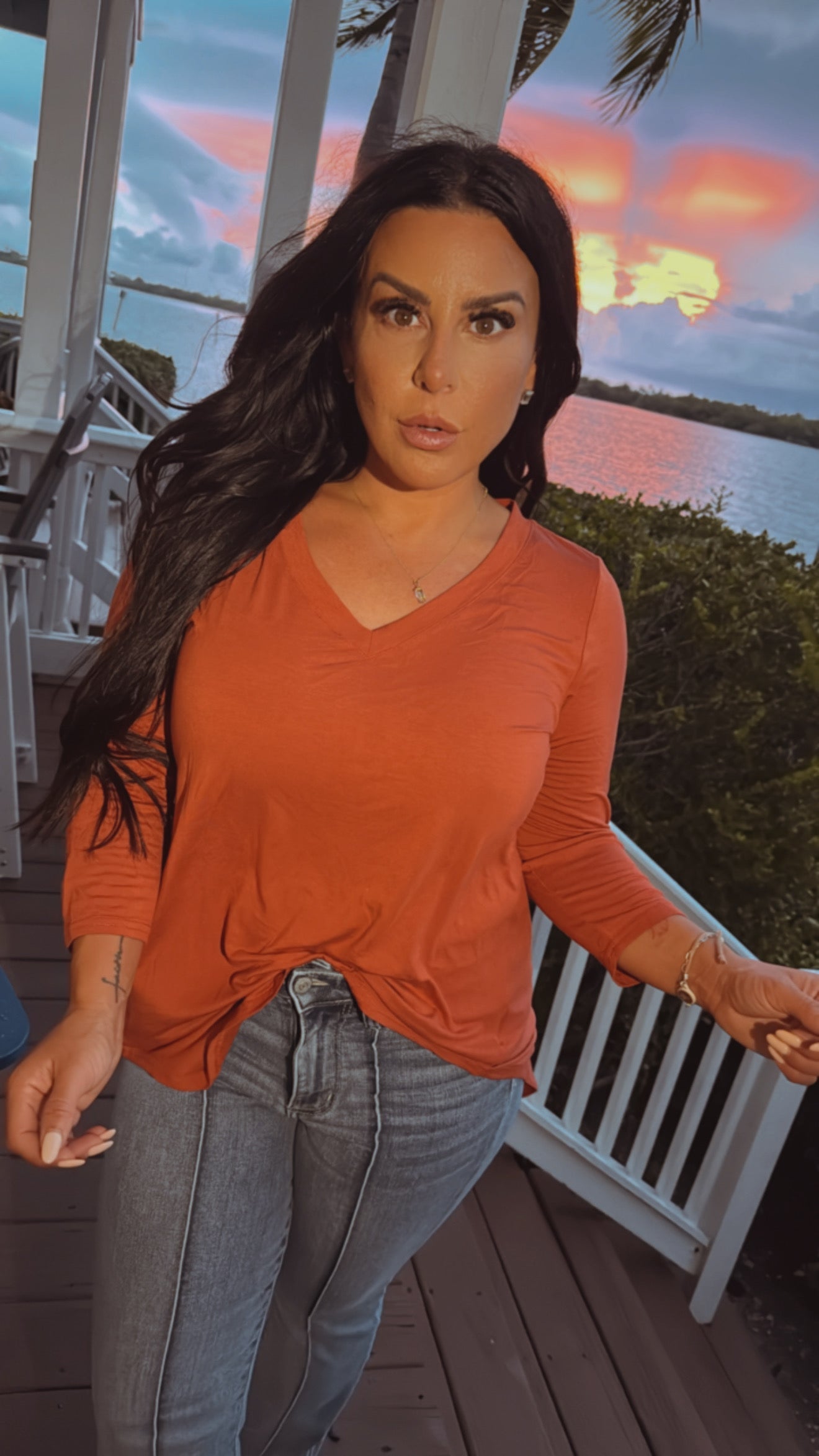 Ultra Soft 1/4 Sleeve Rust Top