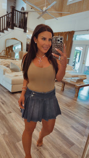 Risen Sassy Raw Hem Denim Skort