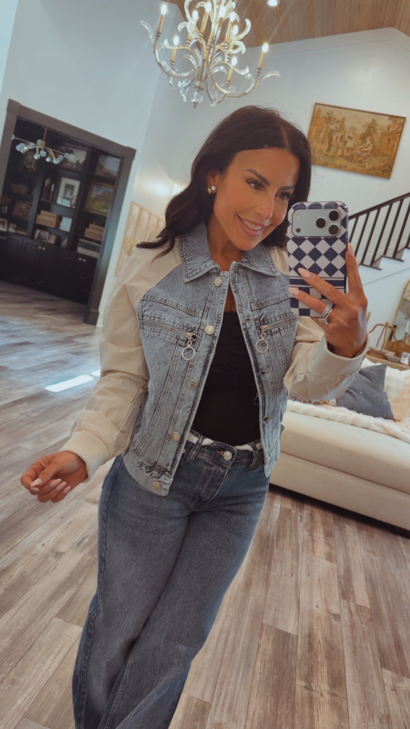 Chic Denim and Beige Jacket