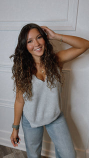 Chic Knit Grey Sleeveless Hoodie