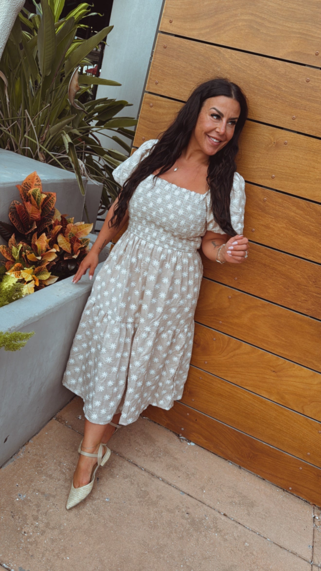 Brown and Taupe Embroidered Floral Maxi Dress