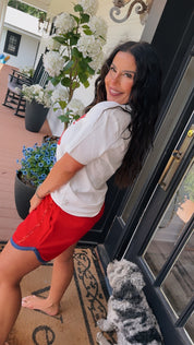 Red Sequin Accent Shorts