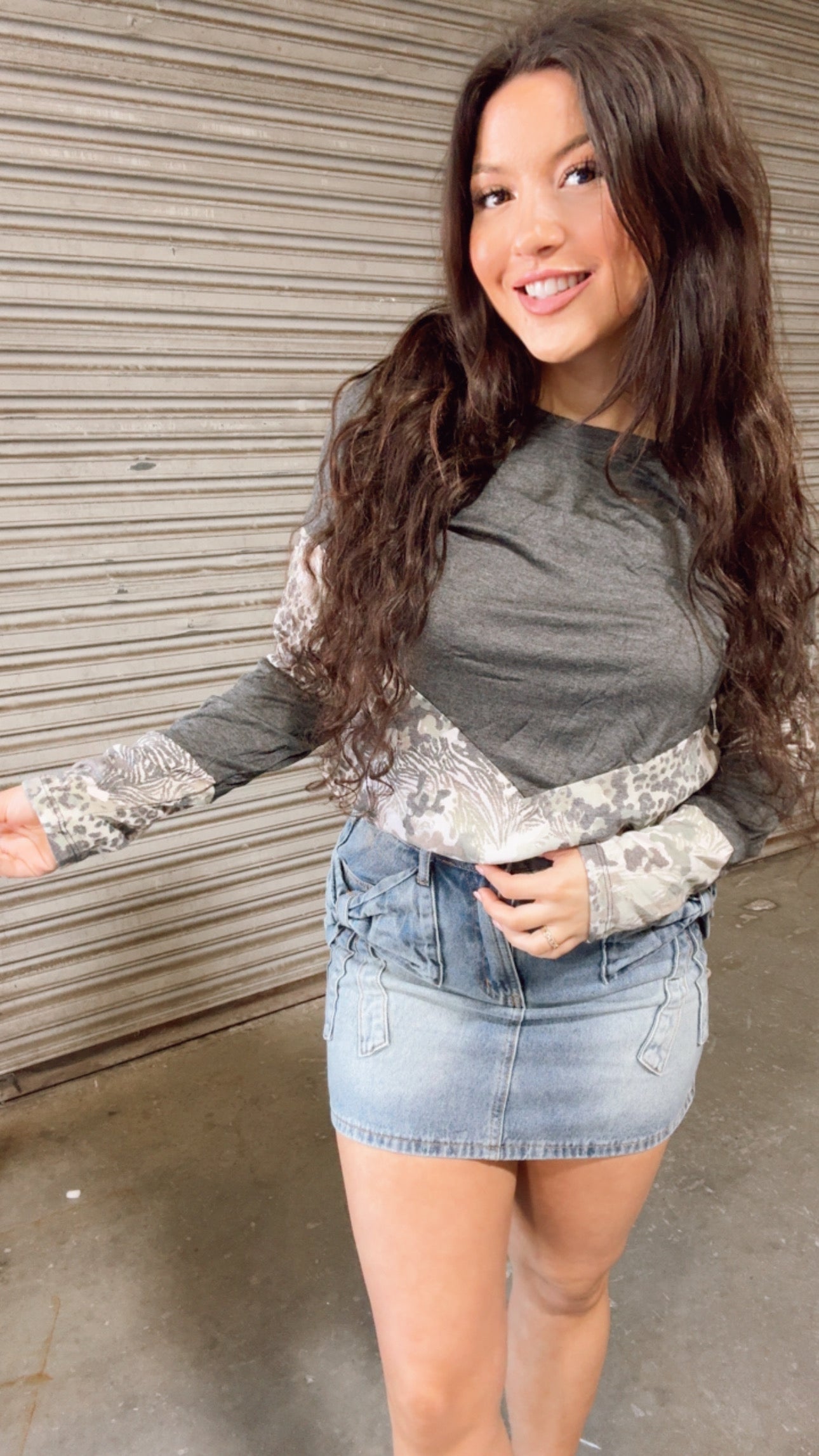Ultra Soft Grey and Camo Long Sleeve Top *Final Sale*