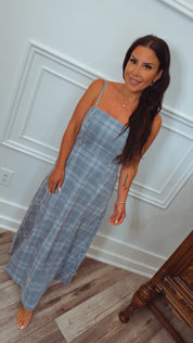 Stitch and Co Denim Gingham Chambray Midi Dress
