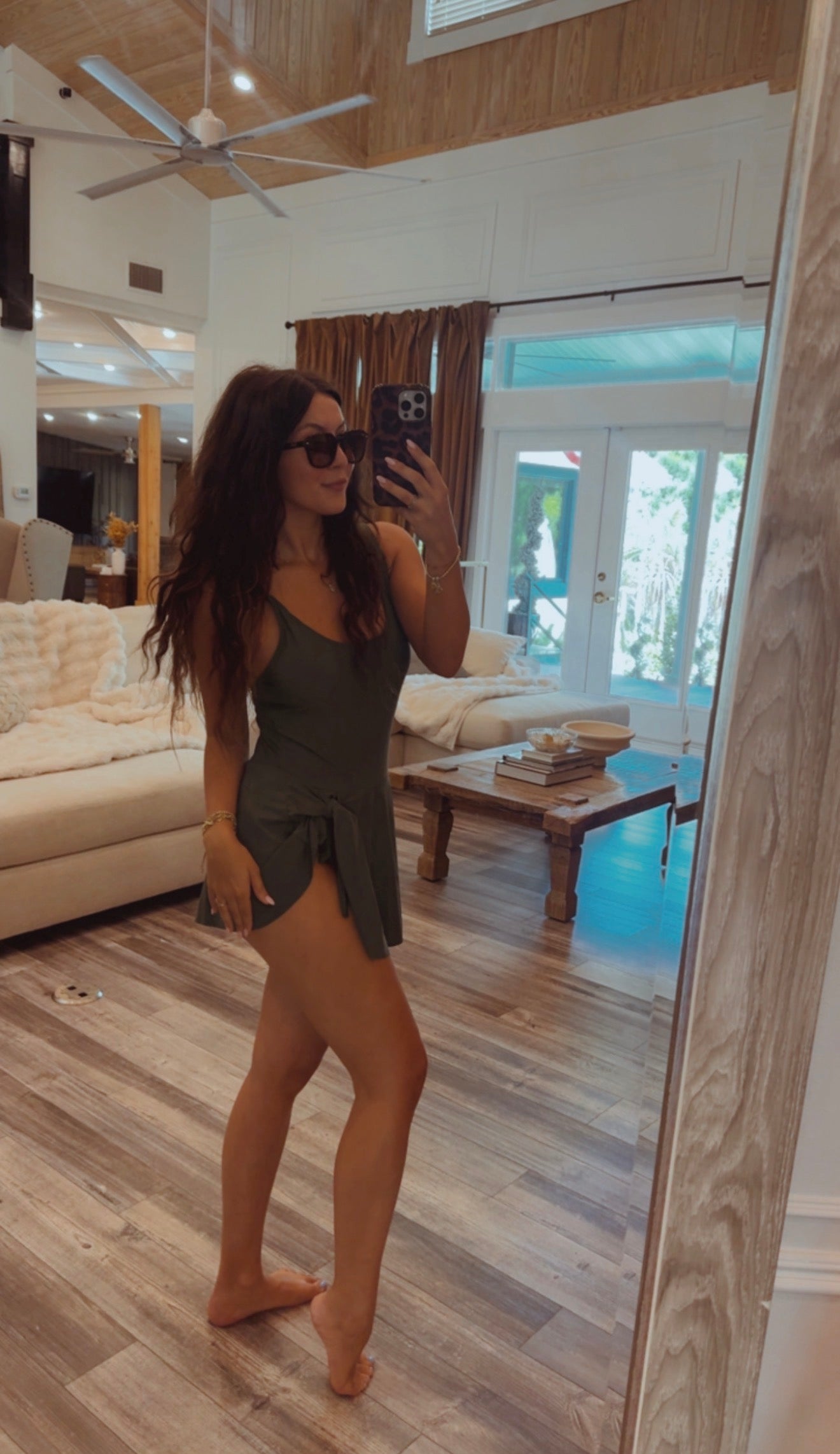Sassy And Chic Olive Green Bathing Suit Dress One Piece