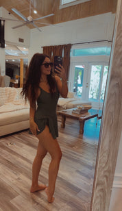 Sassy And Chic Olive Green Bathing Suit Dress One Piece