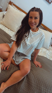 Sage and White Striped Cropped Top