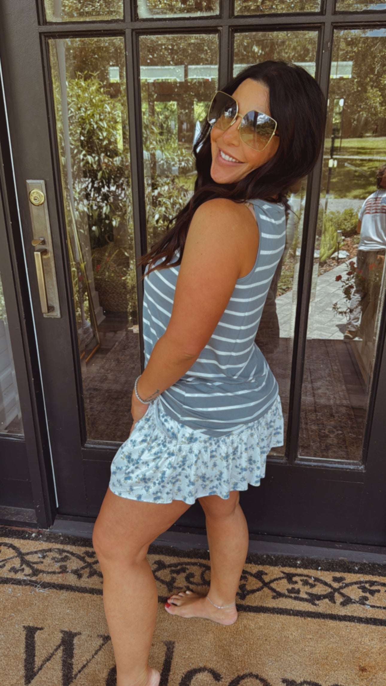 Teal and White Striped Vneck Tank