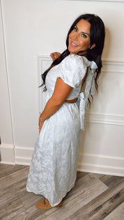 Dusty Blue Floral Midi Dress