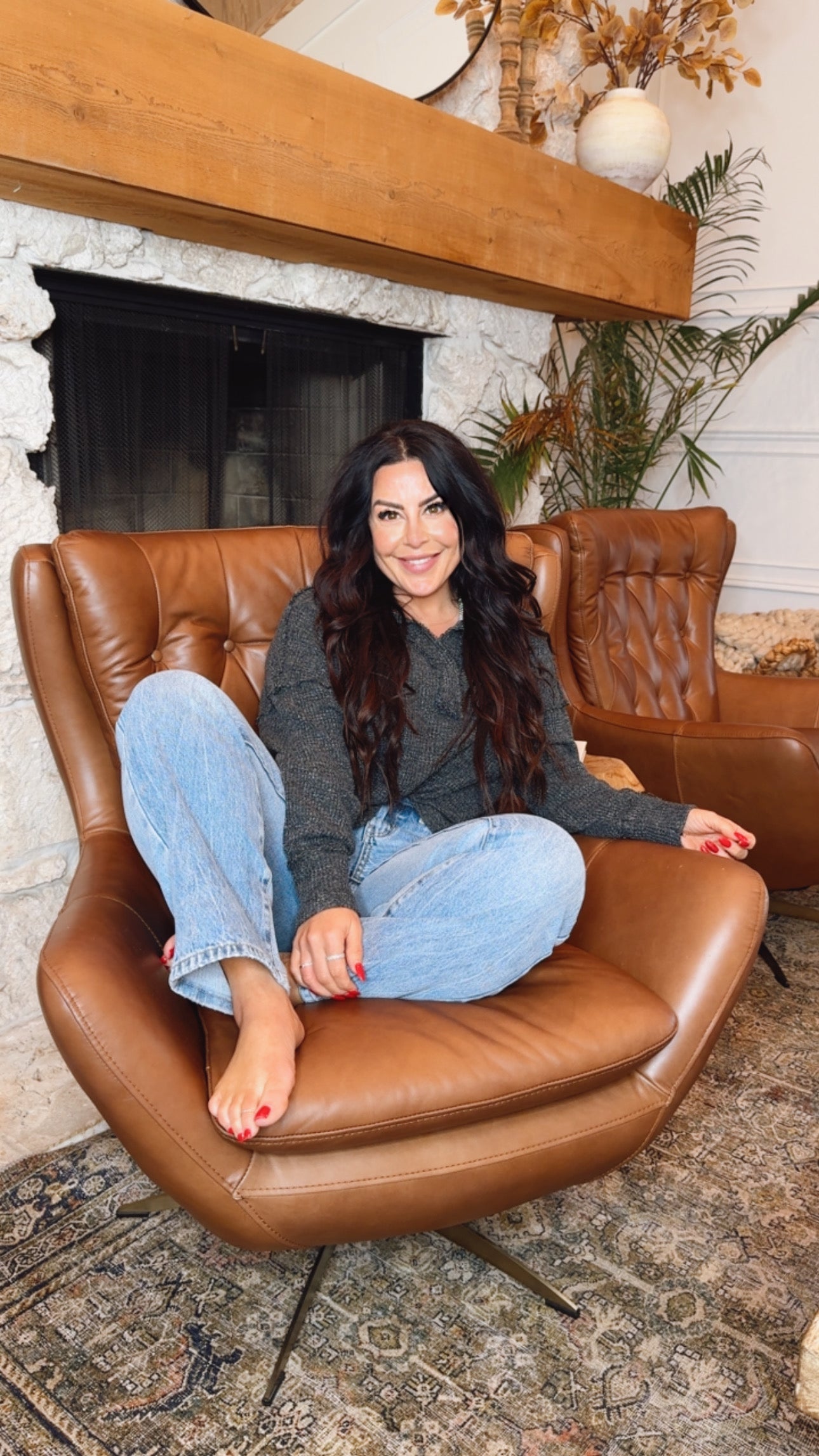 Black Washed Waffle Knit Collar Rae Mode Top