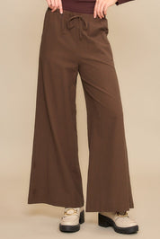 Cozy Co Dark Brown Sublte Gingham Wide Leg Pants