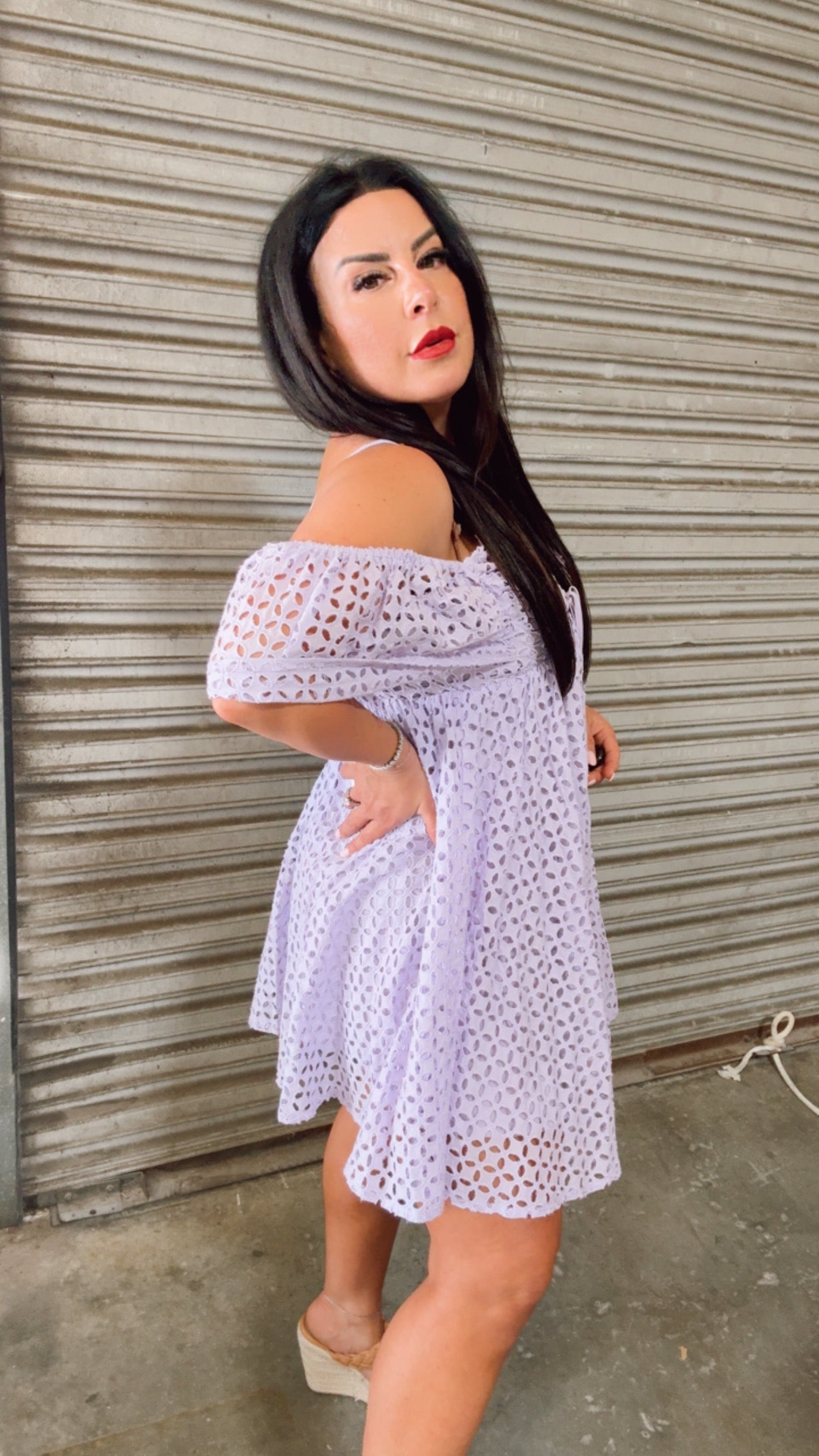 Chic Lavender Eyelet Lace Dress