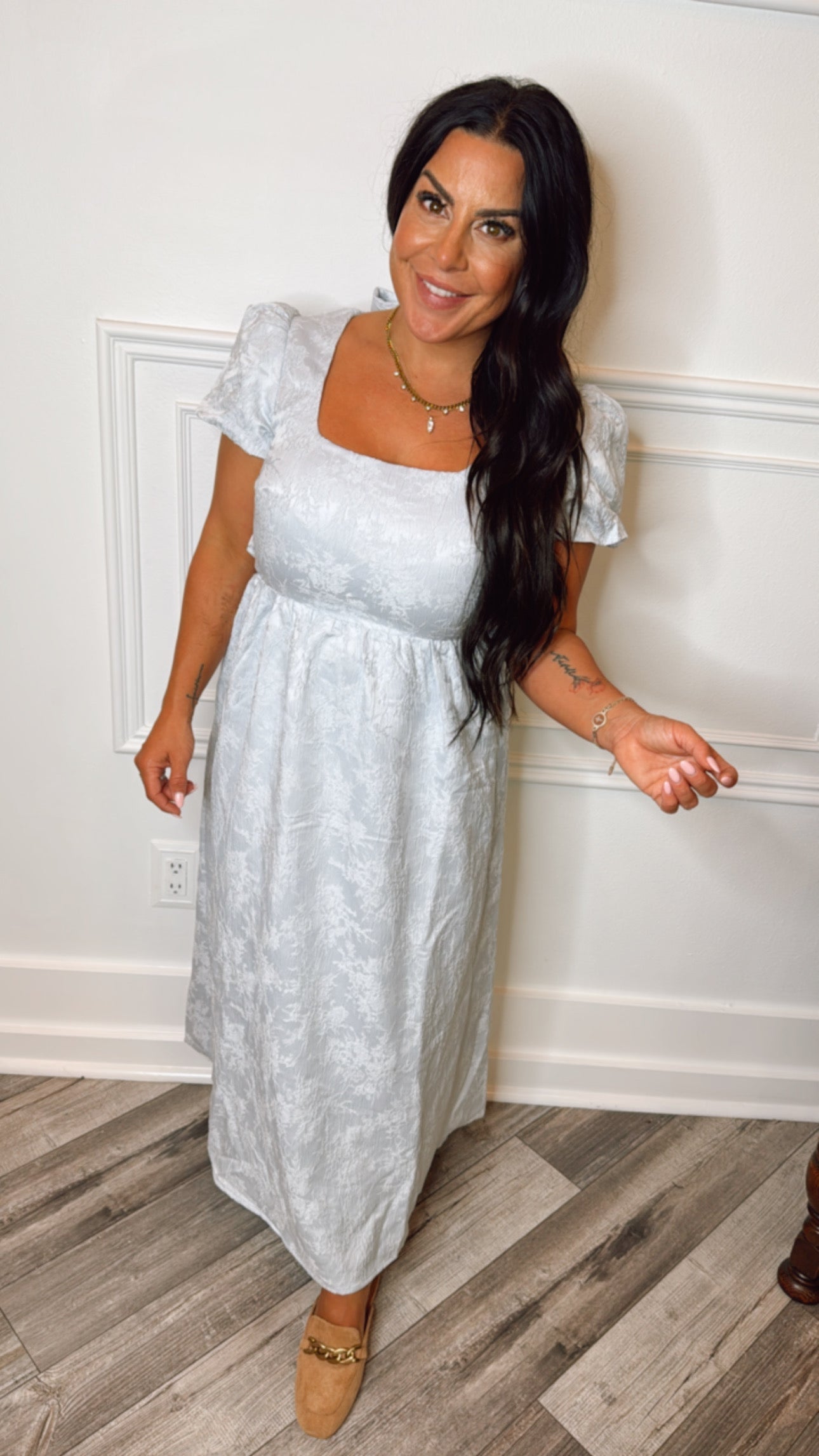 Dusty Blue Floral Midi Dress