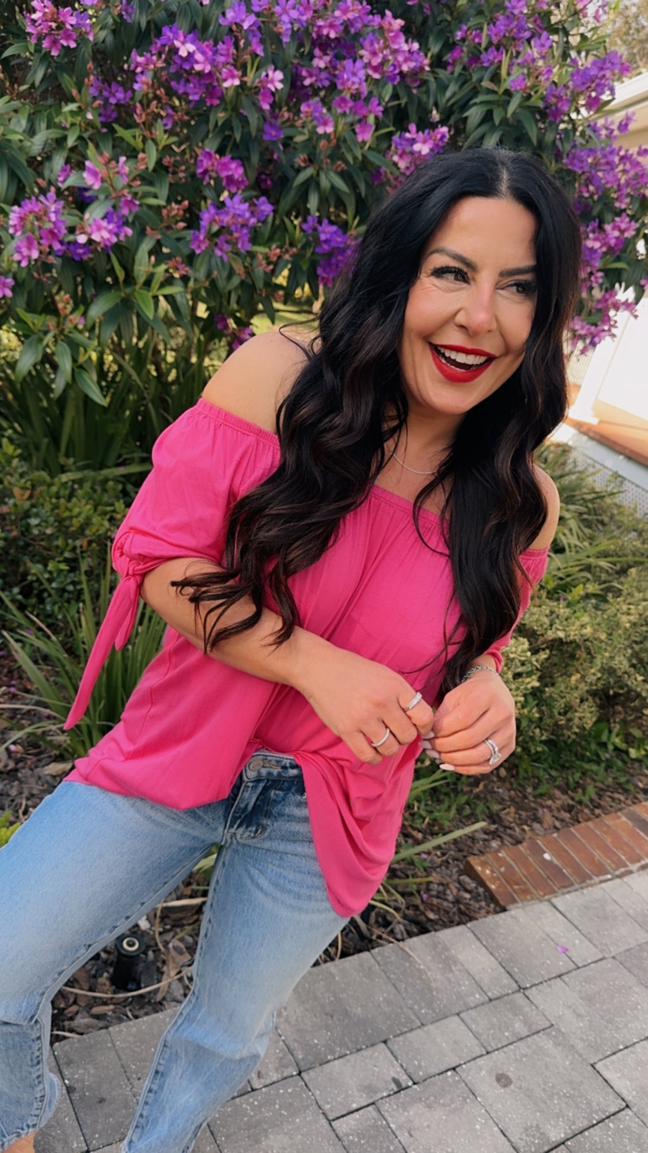 Chic Off shoulder Fuchsia Everyday Top