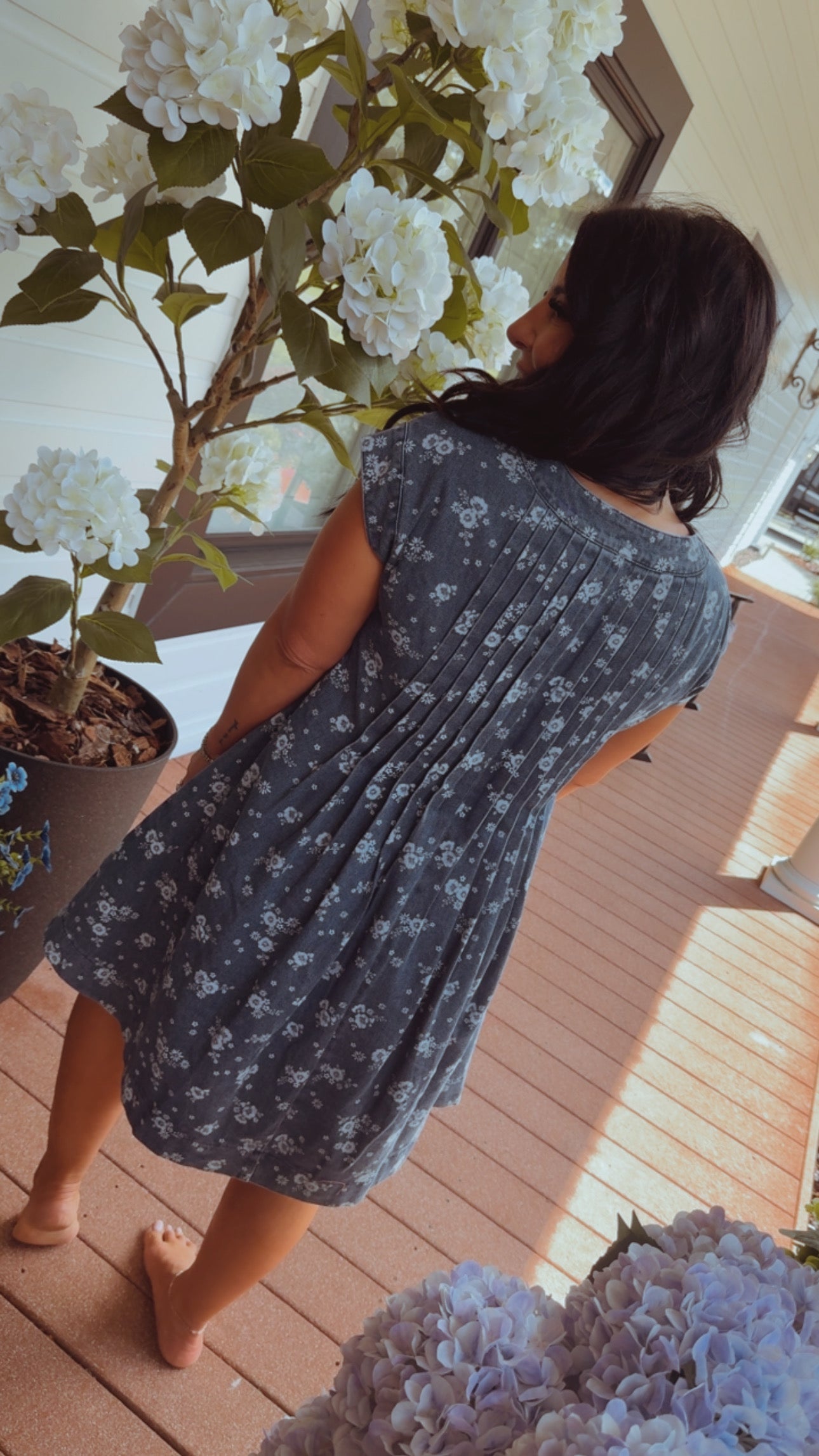 Chic Denim and Floral Jean Dress