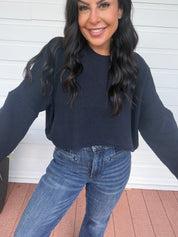 Navy Knit Long Sleeve Lightweight Sweater