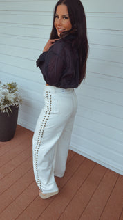 “The Show Stopper ” Sassy Navy Lightweight Long Sleeve Button Up Crop Blouse