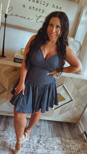 Dark Wash Denim Vneck Dress