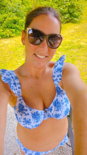 DTW Exclusive Blue Blooms and White Bikini Bottom