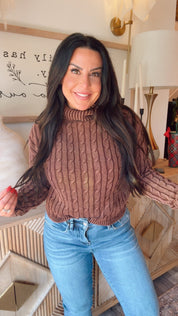 Chic Brown Cable Knit Cozy Co Turtle Neck Sweater