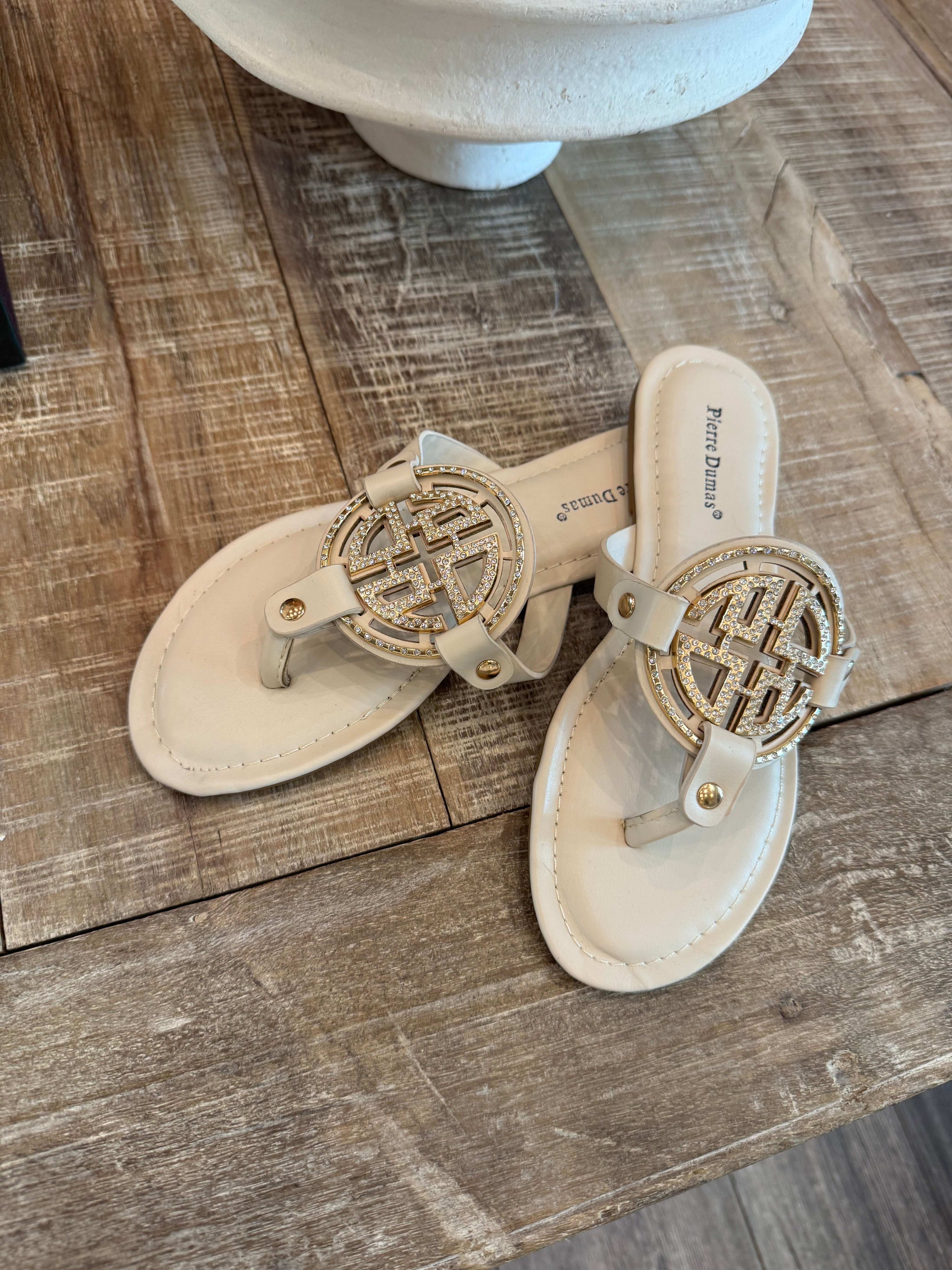 White and Gold Diva Crystal Inspired Sandals
