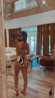 Black Orange And Cream Sassy Two Piece Bathing Suit