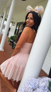 Sassy Pink Twirl Athletic Dress With Shorts and pocket