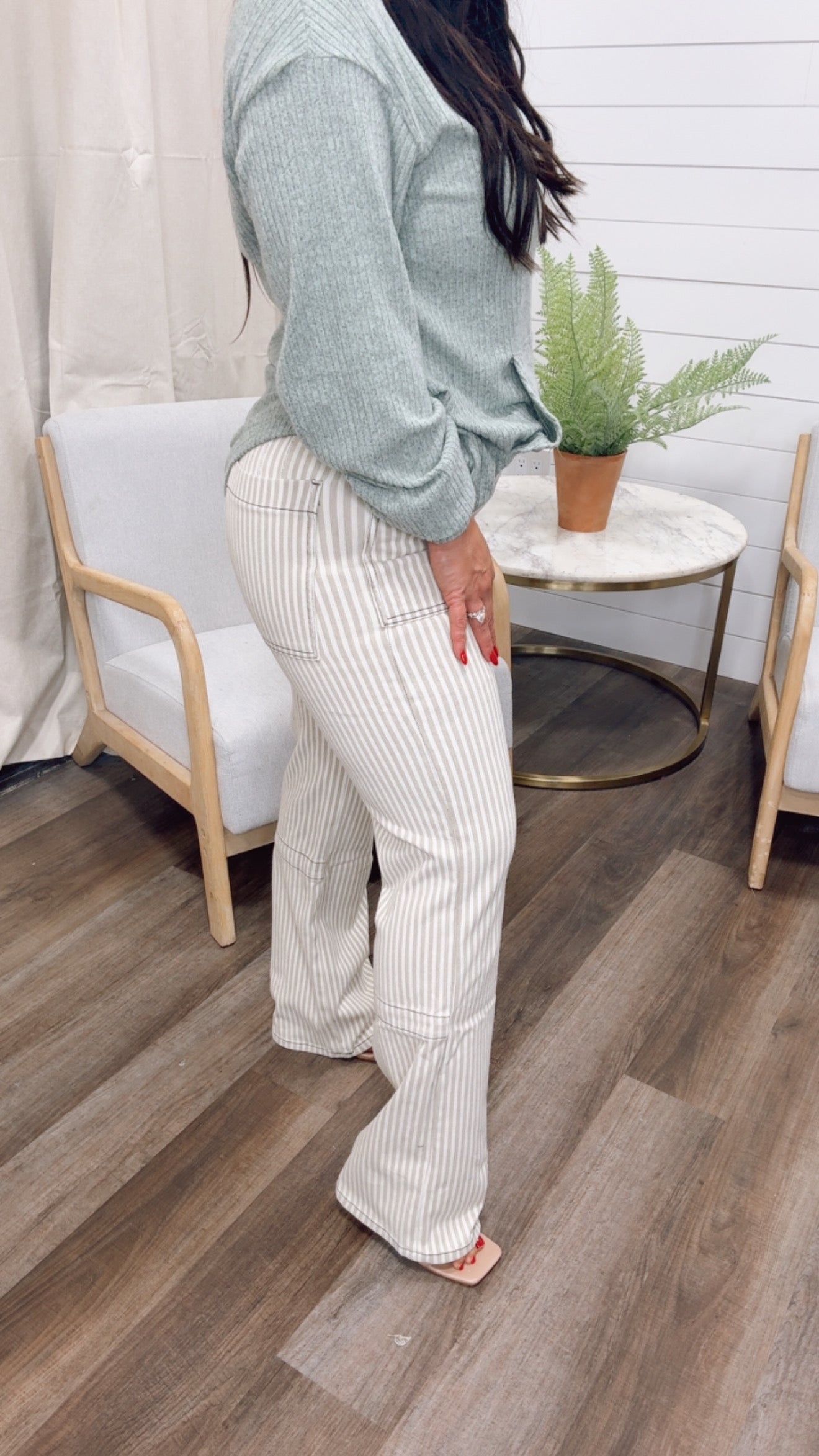 Super High Rise Grey and White Striped Loose Fit Mica Denim Jeans