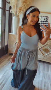 Blue ribbed Gold Buckle Chic Body Suit