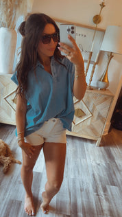 Marine Blue Loose Fit Sleeveless Top