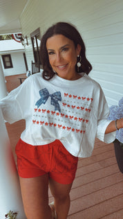 White USA Flag Bow With Crystal Embellishments