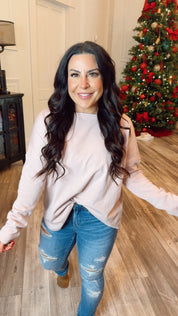 Cozy Co Rose Microfleece Boatneck Drop Shoulder Sweatshirt