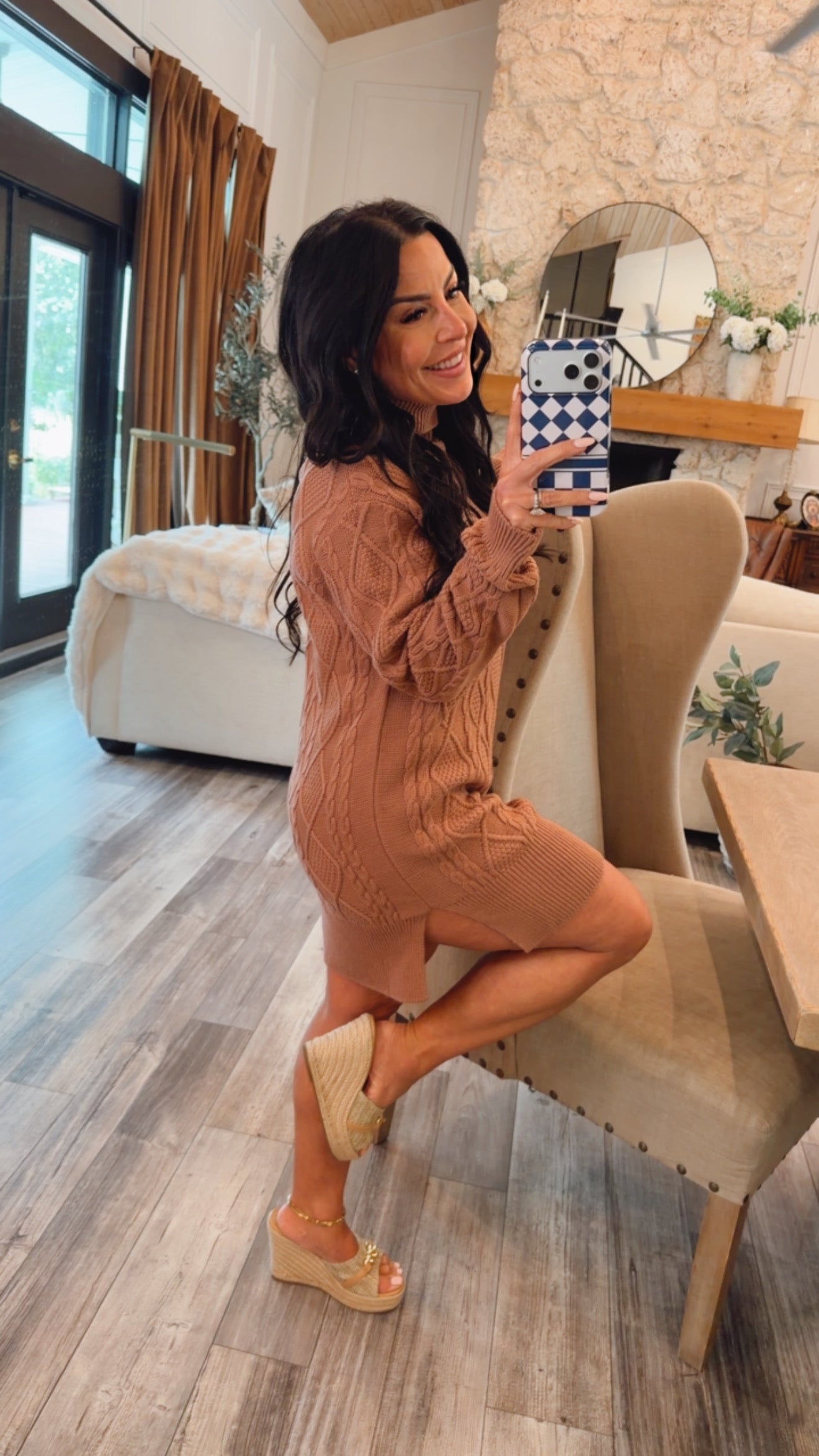 Mauve Cable Knit Sweater Dress