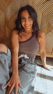 Brown and White Striped One Shoulder Top