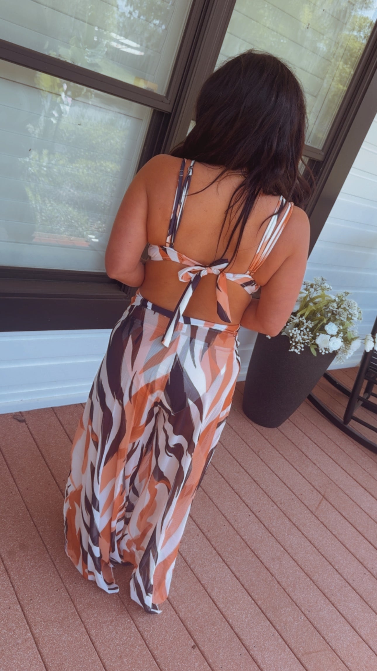 Black Orange and Cram Two Piece Bathing Suit With Wrap Skirt