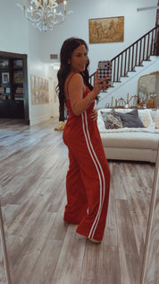 Red and White Striped Jumpsuit