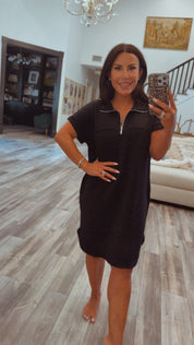 Heaven Soft Black 1/4 Zip Dress