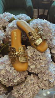 Gold Strap Braided Sandal