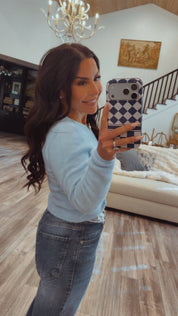 Ultra Soft Blue Cropped Sweater With Gold Buttons