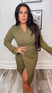 Chic Olive Button Up Long Sleeve Dress