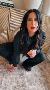 Black And Silver Diva Silver Studded Crewneck and Joggers Set