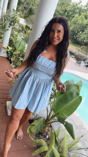 Baby Blue Corset Back Mini Tank Dress