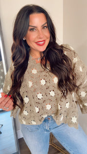 Olive Crochet Knit Loose Fit POL Top