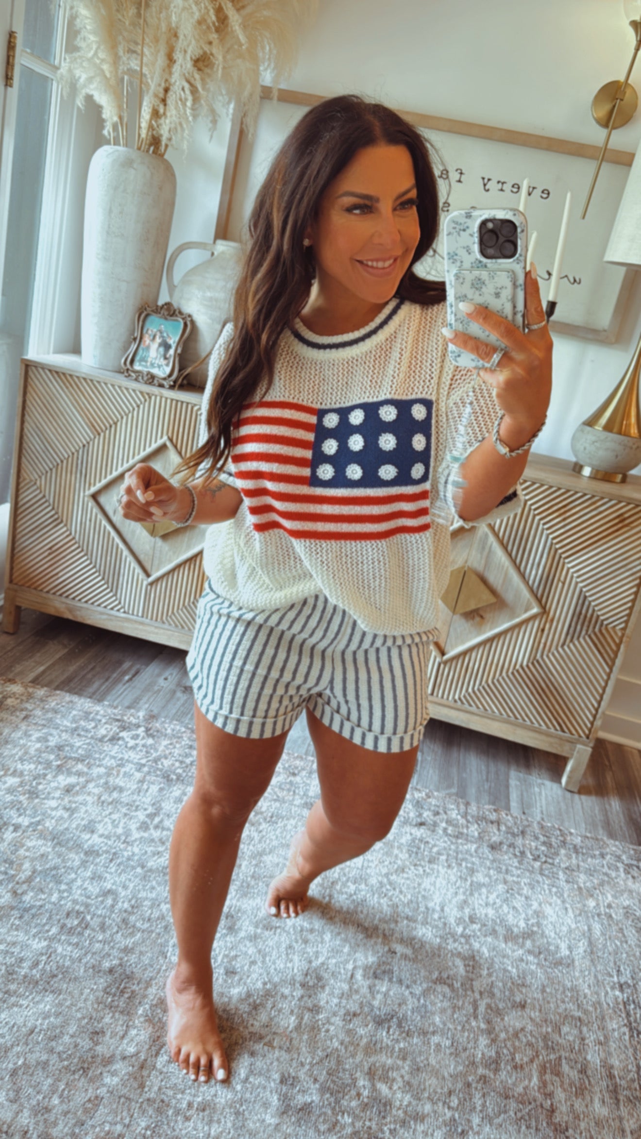 Chic Blue and White Stripe Textured Shorts